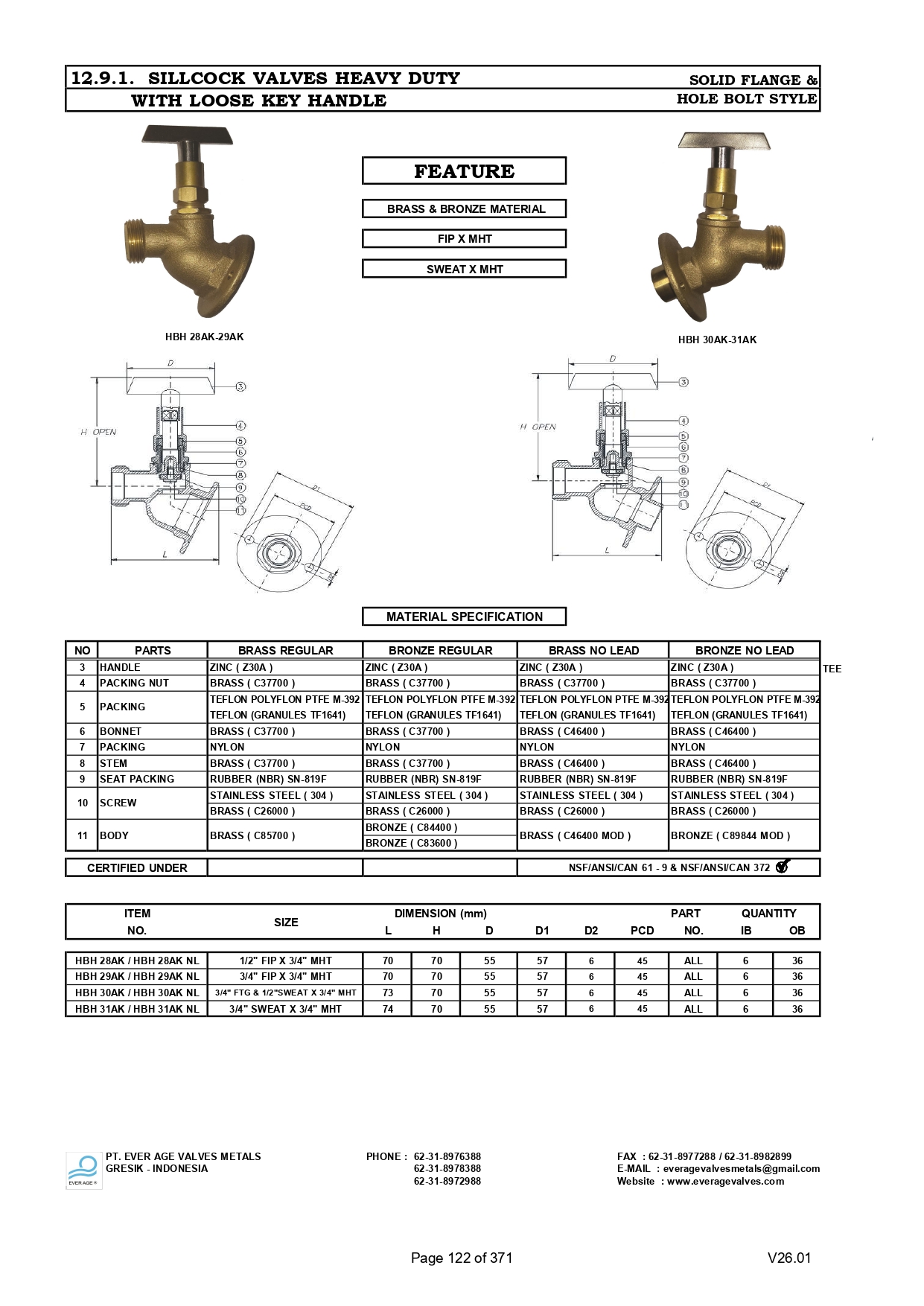 SILLCOCK VALVES HEAVY DUTY WITH LOOSE KEY HANDLE -HBH 28AK HBH 31AK